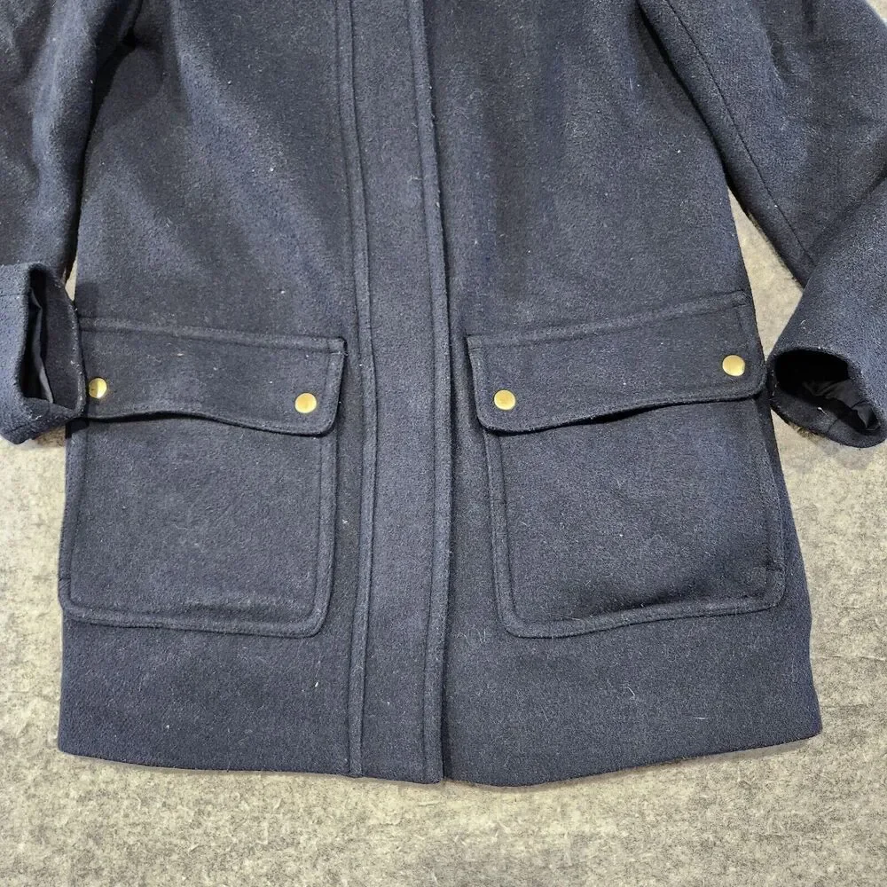 J Crew Womens 4 Vail Parka Wool‎ Blend Faux Fur Hooded Jacket Coat Navy Heavy